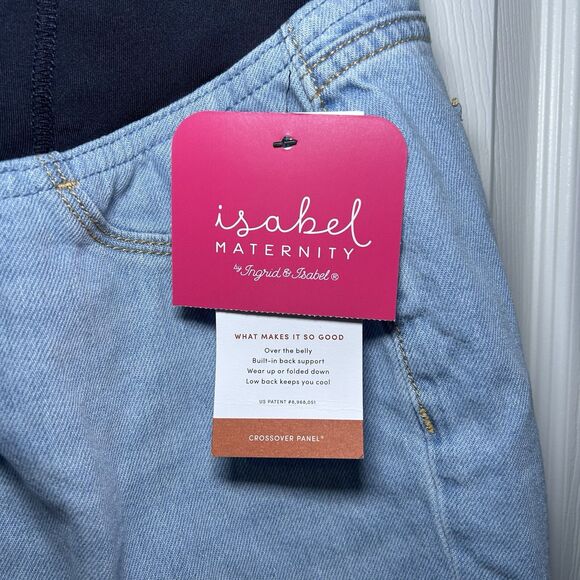 Ingrid & Isabel Maternity Light Wash Boyfriend Jeans Crossover Panel Size 8 NWT - Picture 2 of 7
